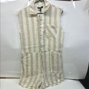 BlankNYC Striped Sleeveless Romper |Small | Cream & Tan Stripes